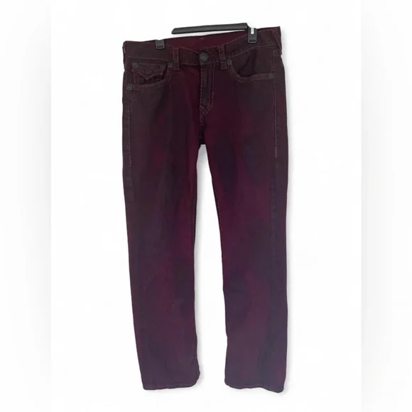 True Religion Ricky Straight Mens Jeans Burgundy Sz 34 Heavy 90s Skateboard